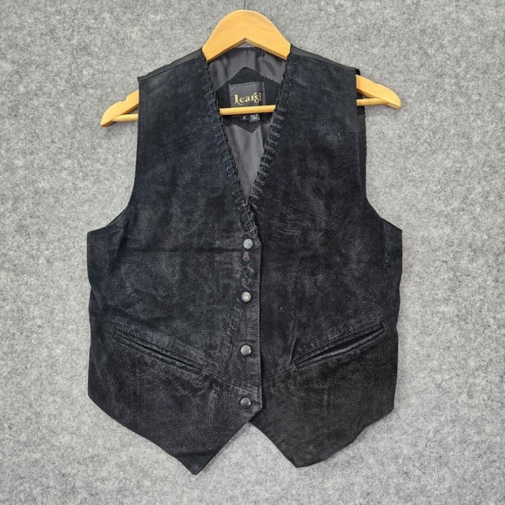 Vintage Black Suede Leather Vest Womens S Western Steampunk Waistcoat LEARSI‎